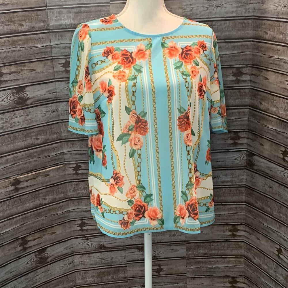 Vici Rose Floral Short Sleeve Blouse Top
